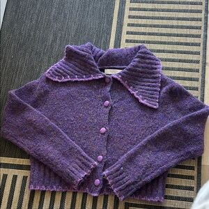 Astr Purple Cropped Cardigan with Ribbed Collar